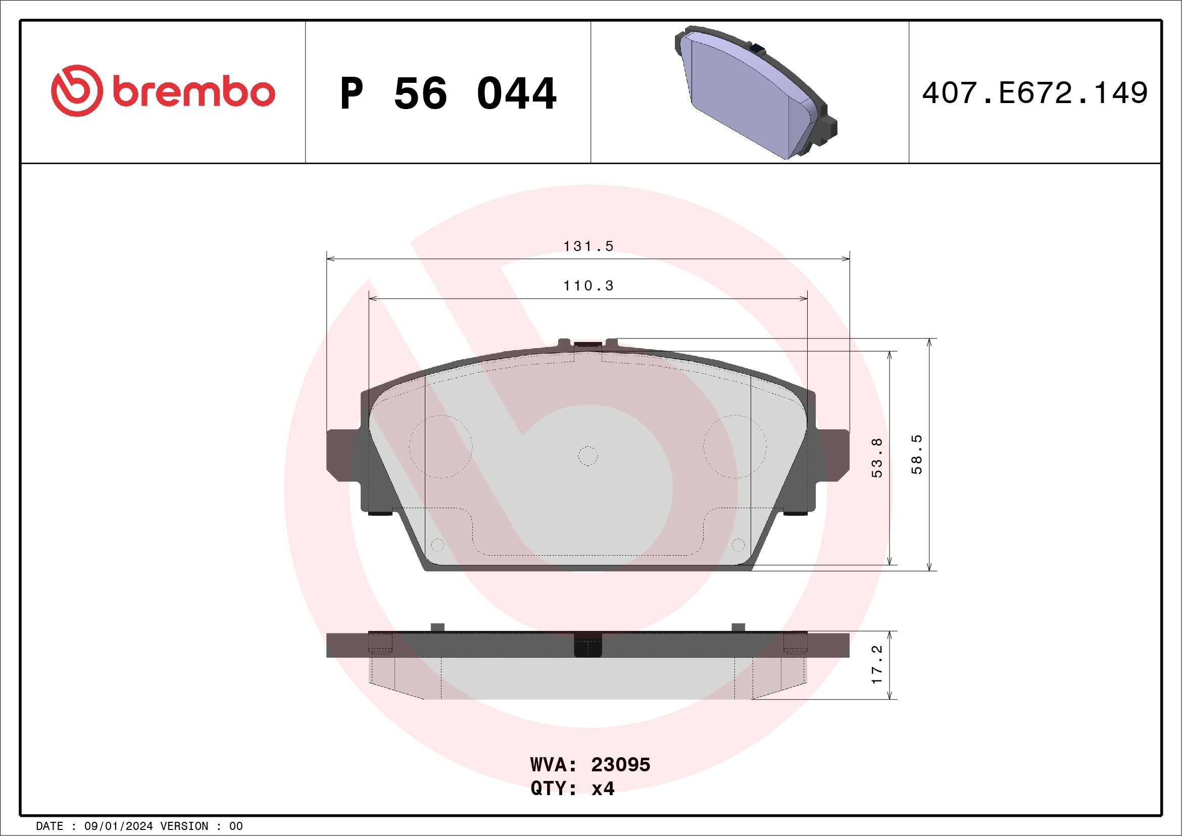 Купить P56044 Brembo Колодки тормозные