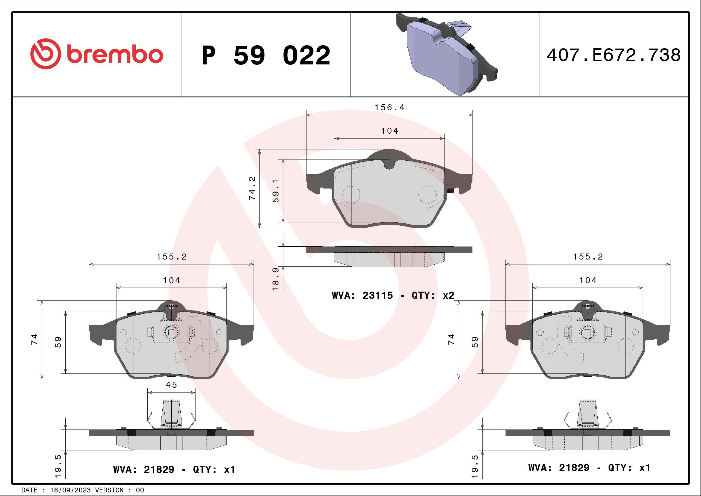 Колодки Brembo P59022 цена, от 22.80 USD