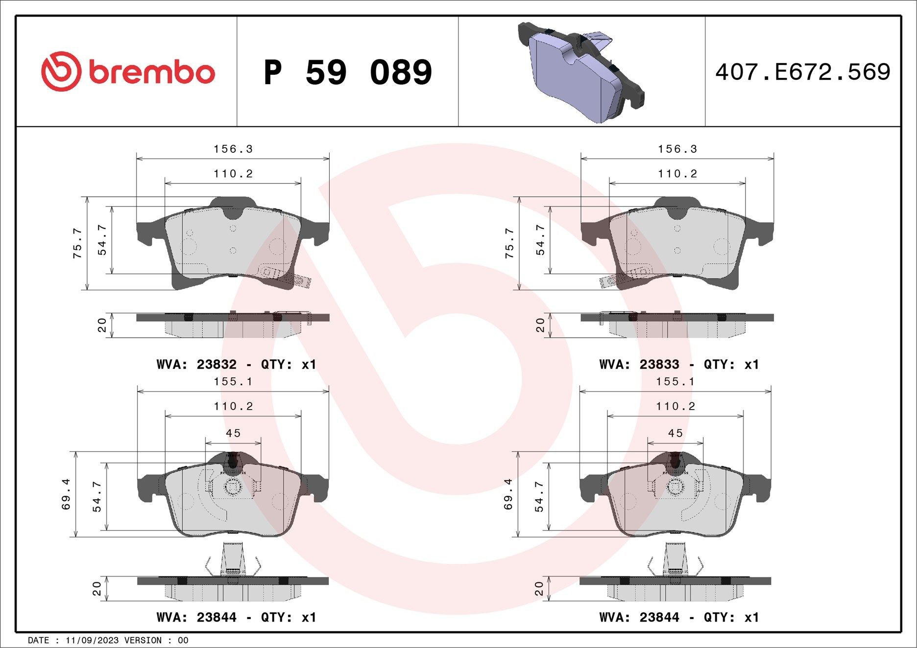 Колодки Brembo P59089 цена, от 31.09 USD
