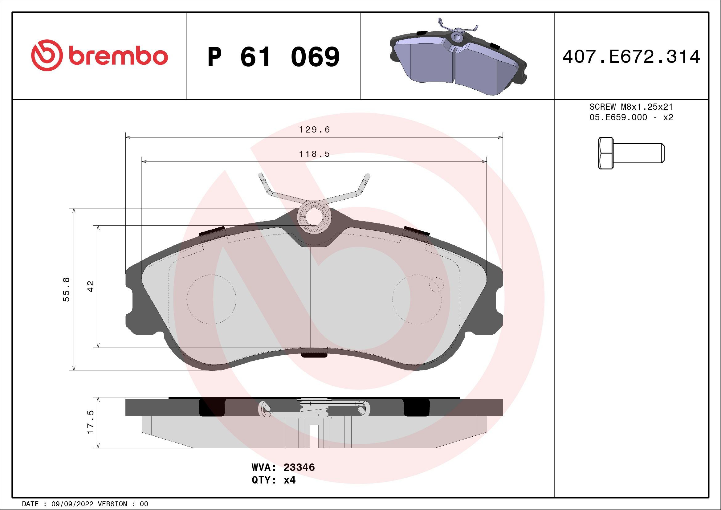 Купить P61069 Brembo Колодки тормозные
