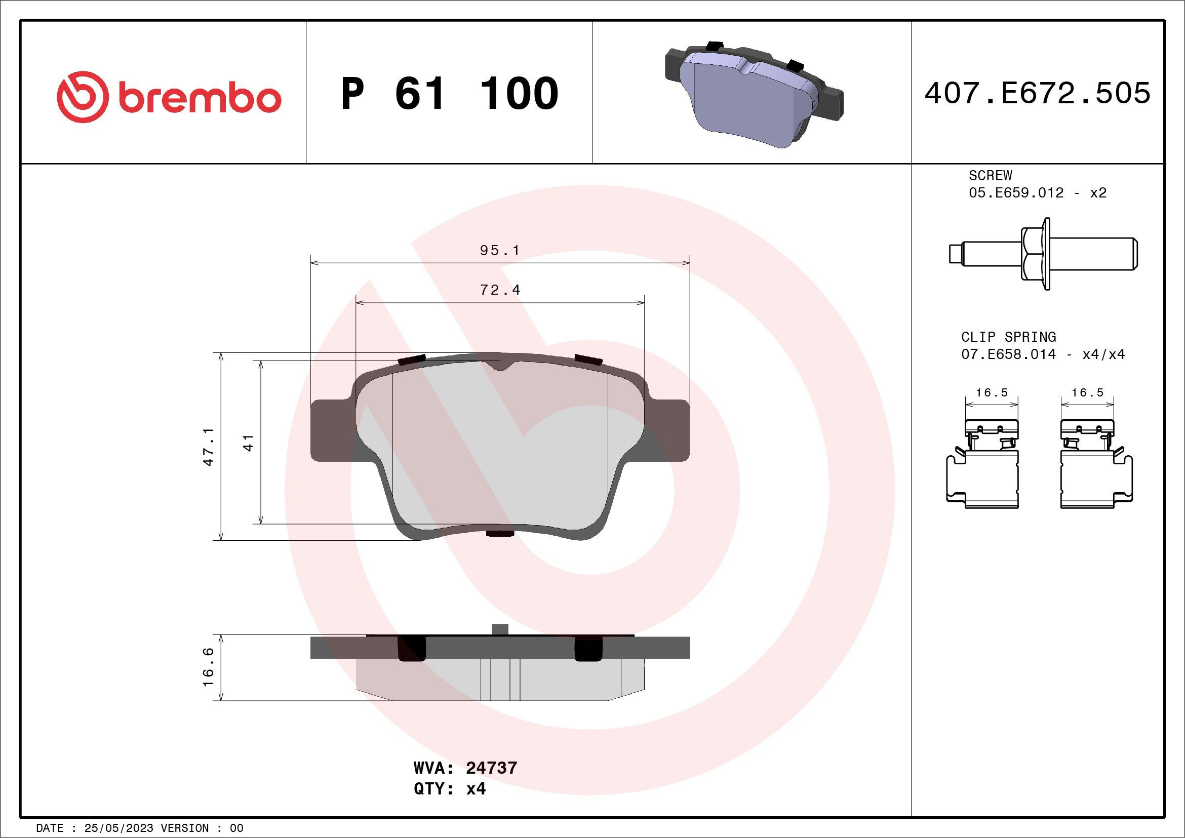 Колодки дисковые  Brembo P61100 цена, от 16.45 USD