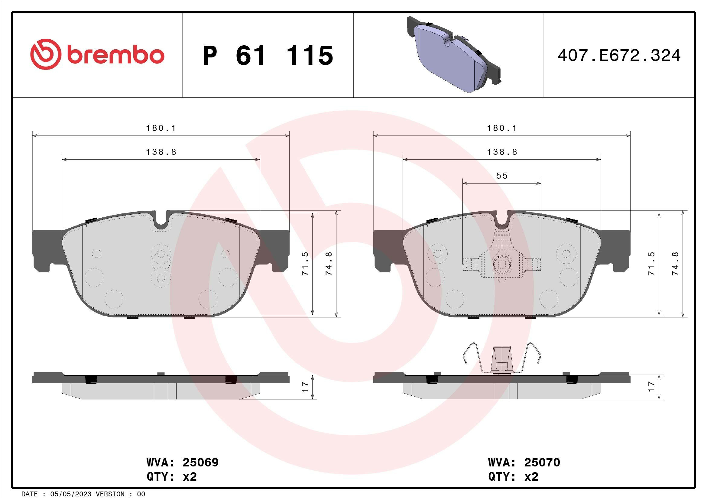 Тормозные колодки Brembo P61115