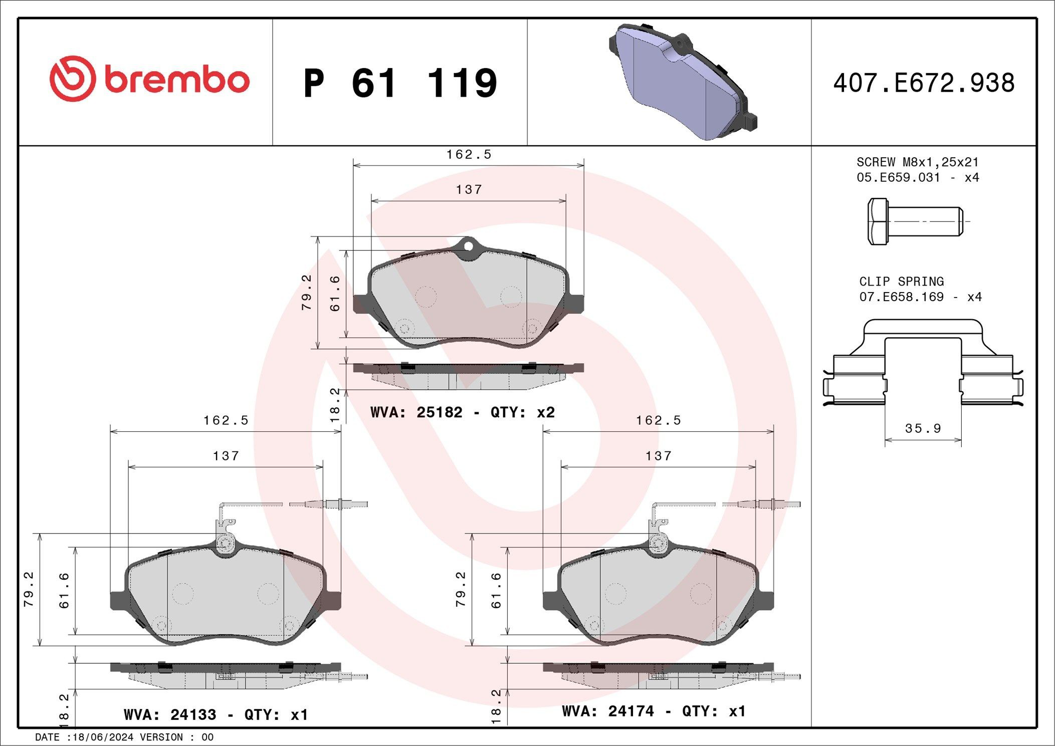Купить P61119 Brembo Колодки тормозные