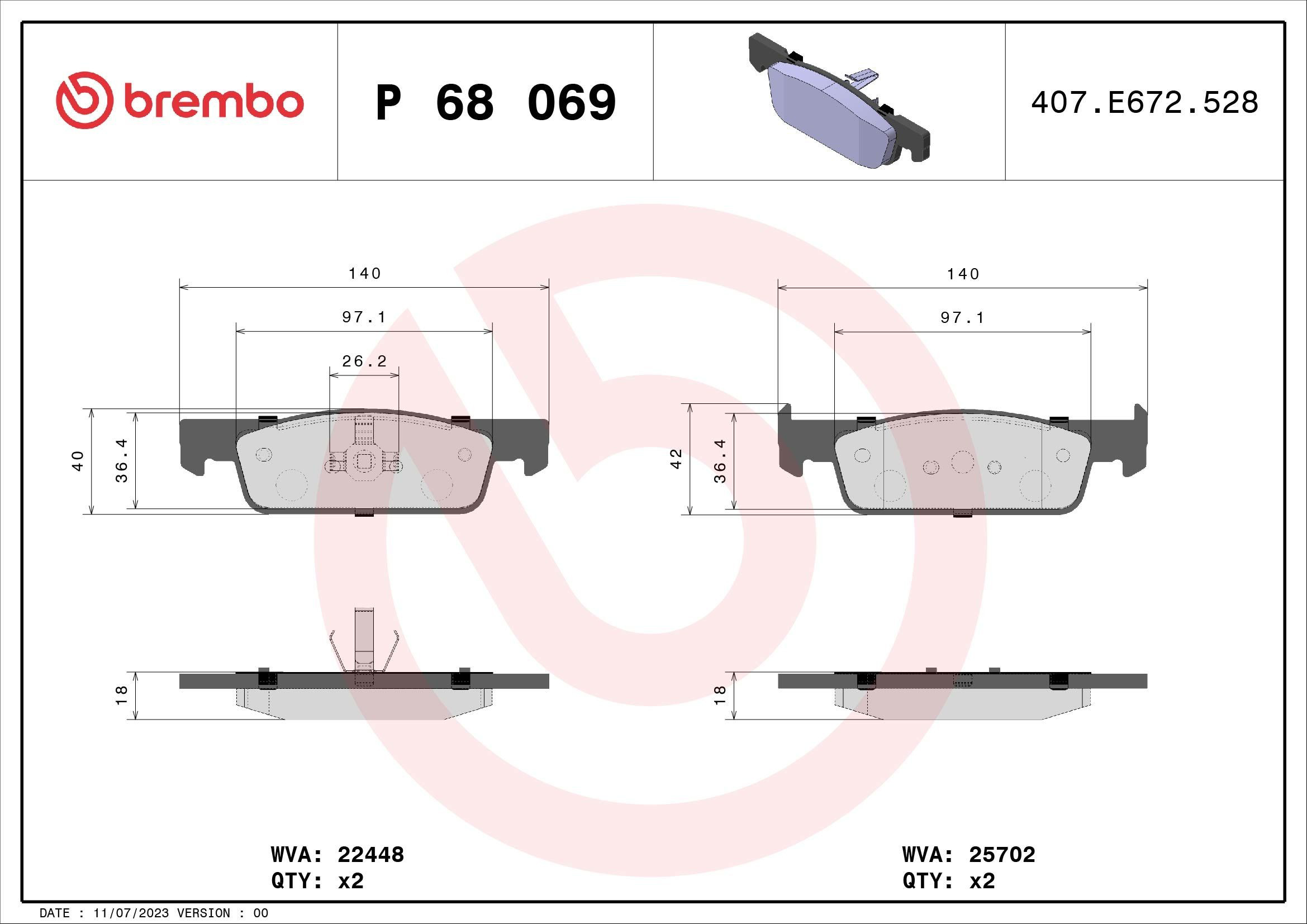 Купить P68069 Brembo Колодки тормозные