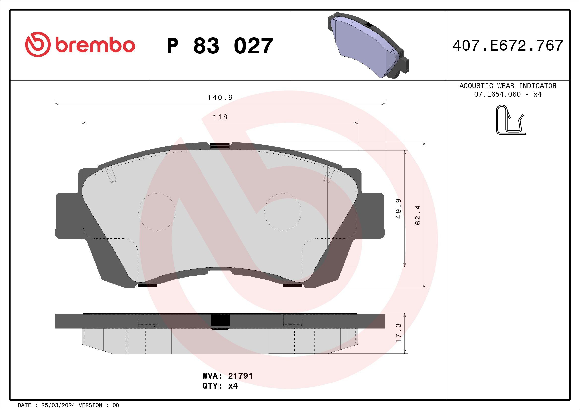 Колодки Brembo P83027 цена, от 35.25 USD