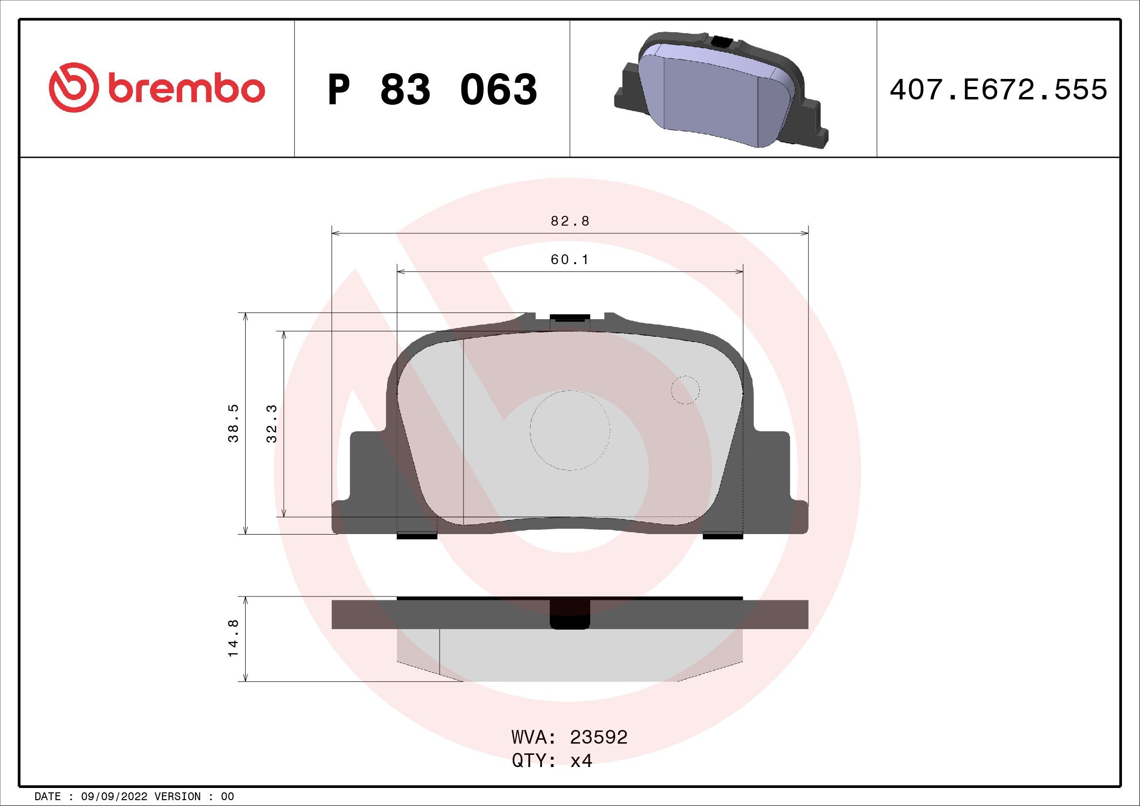 Колодки дисковые  Brembo P83063 цена, от 12.50 USD