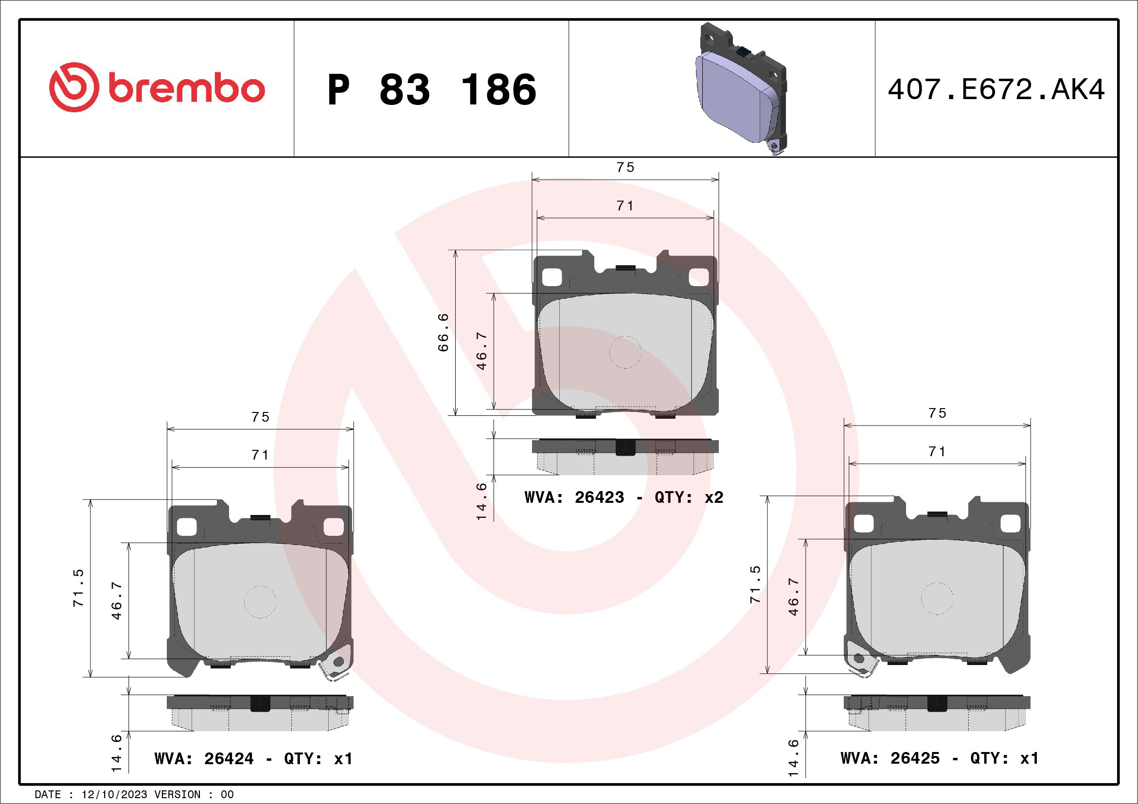 Задние тормозные колодки P83186 Brembo