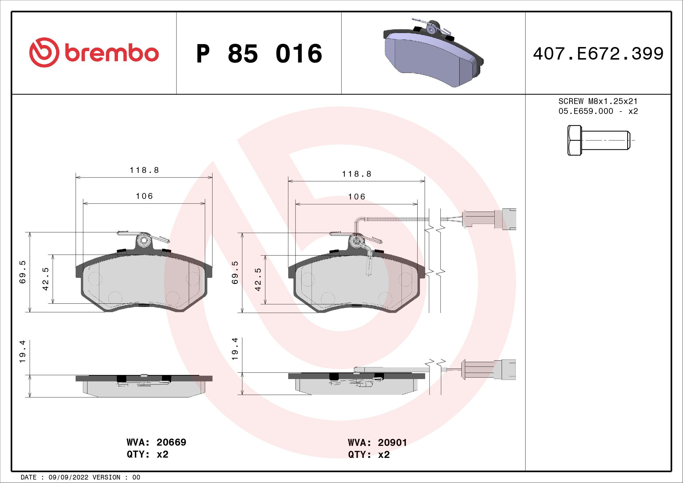 Колодки Brembo P85016 цена, от 20.14 USD