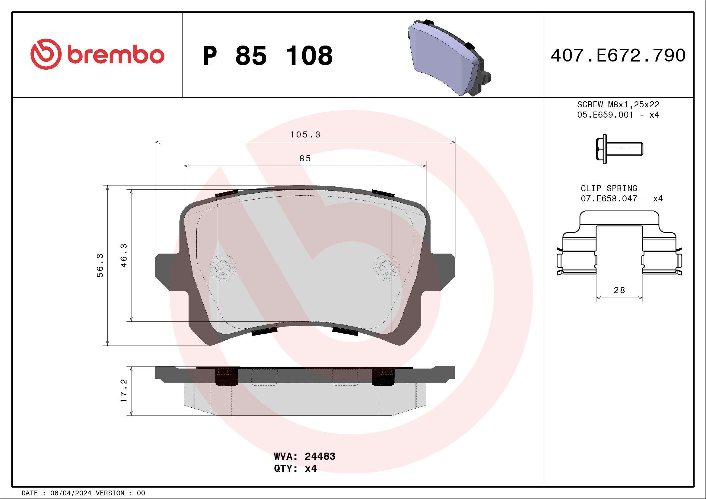 Колодки дисковые  Brembo P85108 цена, от 36.09 USD