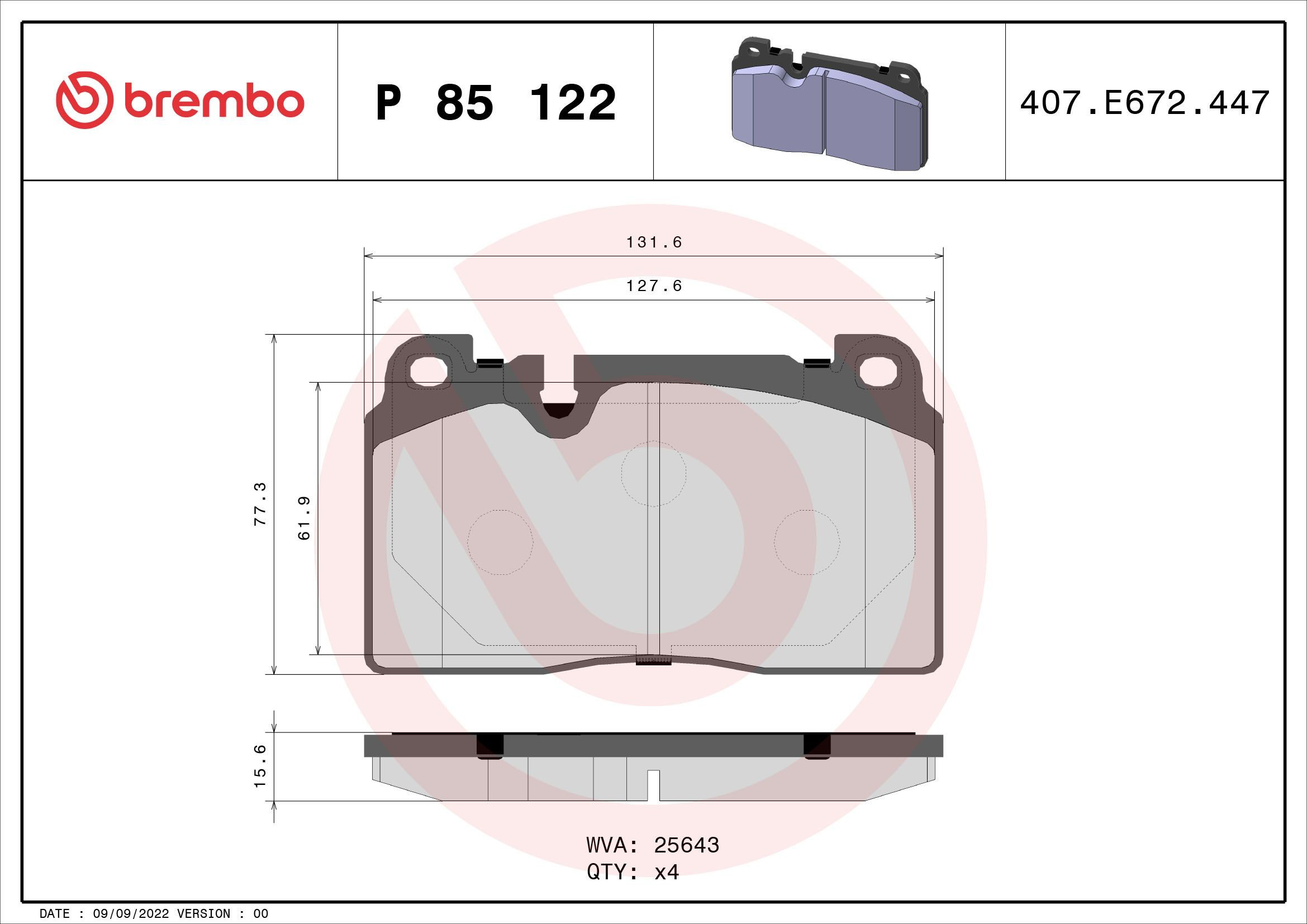 Тормозные колодки Brembo P85122