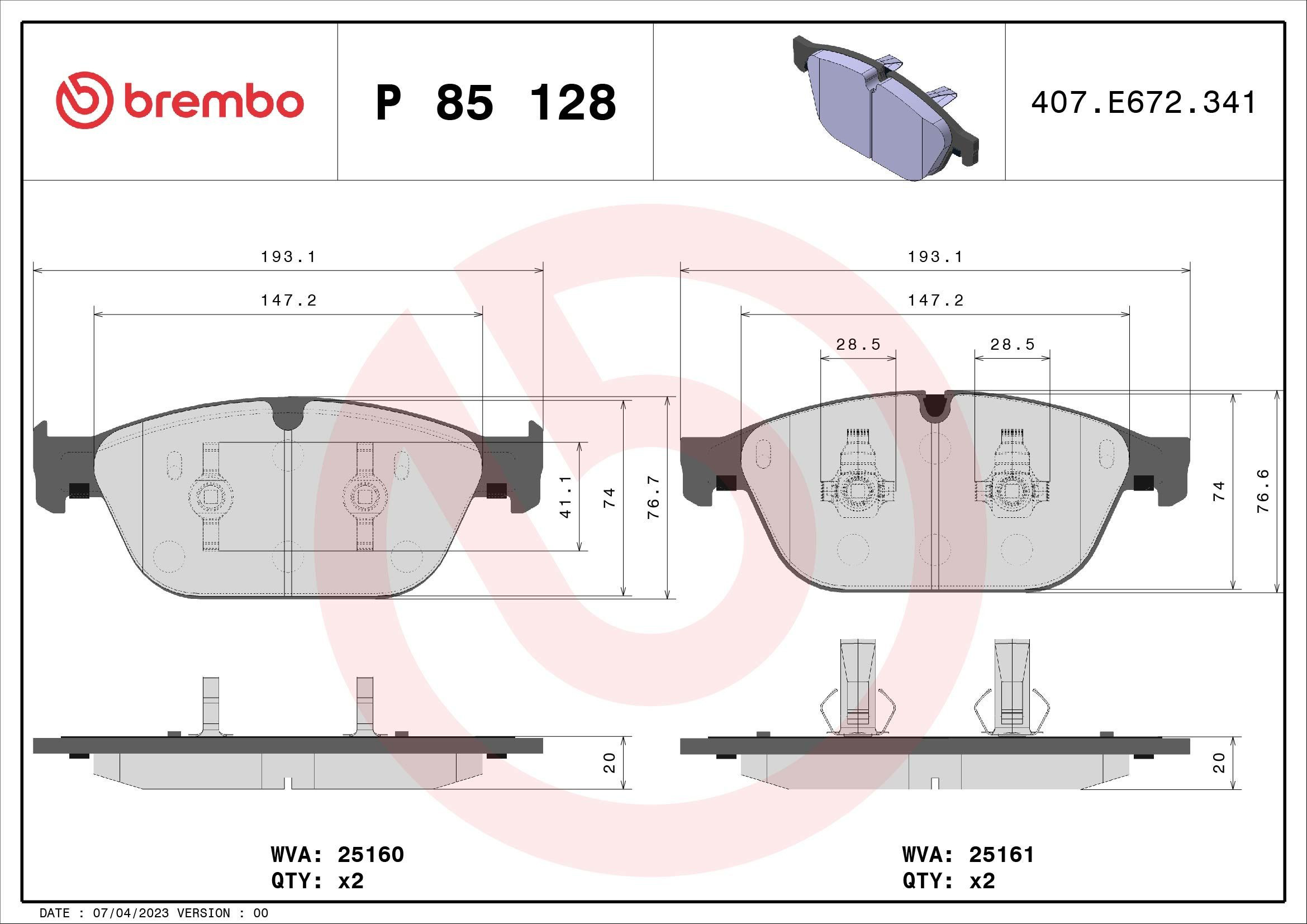 Купить P85128 Brembo Колодки тормозные
