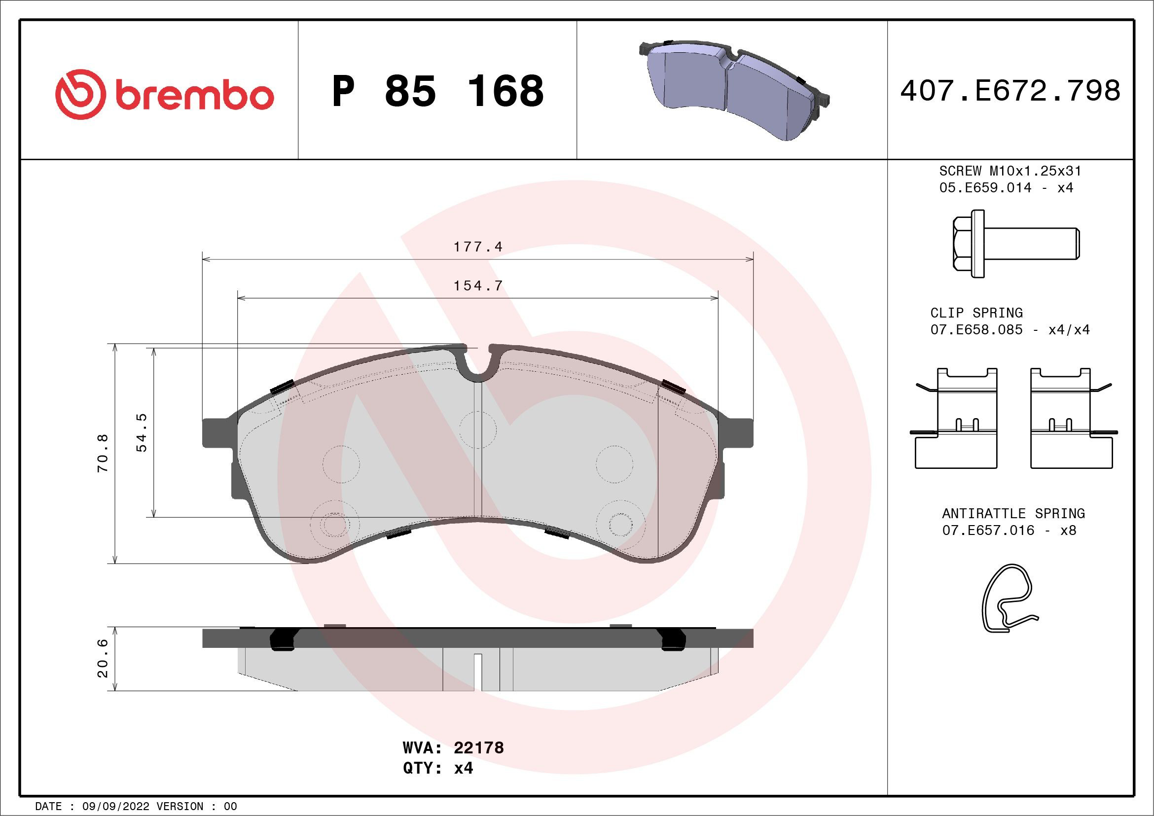 Колодки Brembo P85168 цена, от 78.13 USD