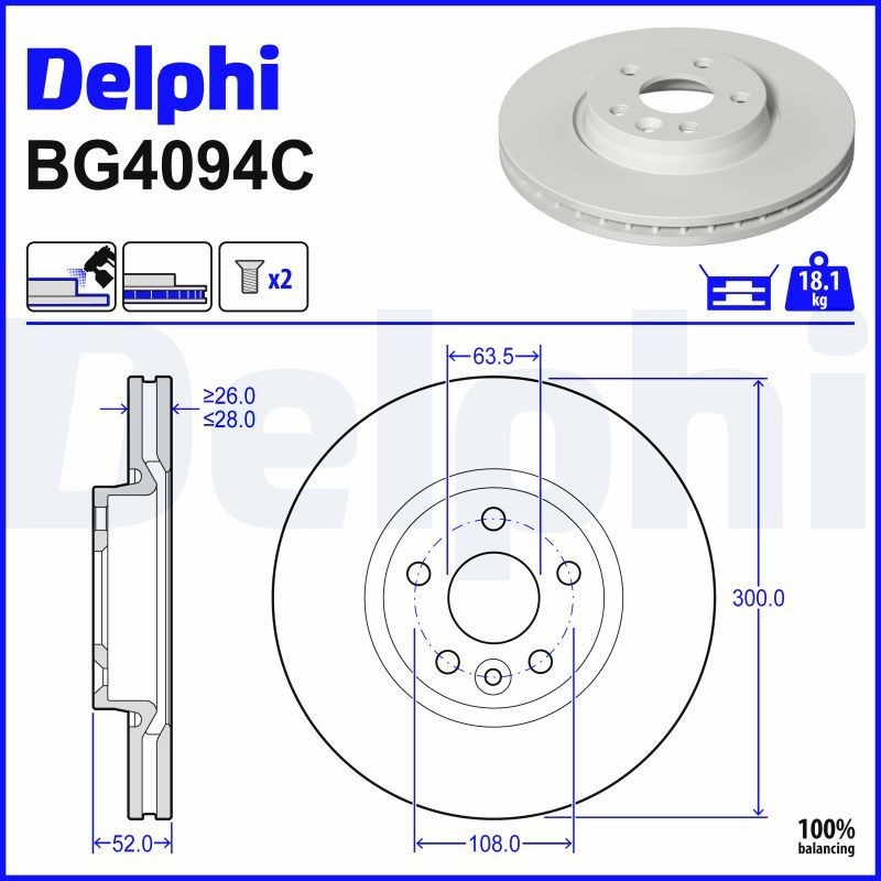 Тормоз дисковый передний Delphi BG4094C цена, от 52.09 USD