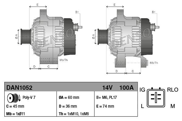 Генератор автомобиля Denso DAN1052