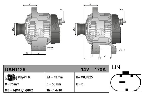 Генератор автомобиля Denso DAN1126