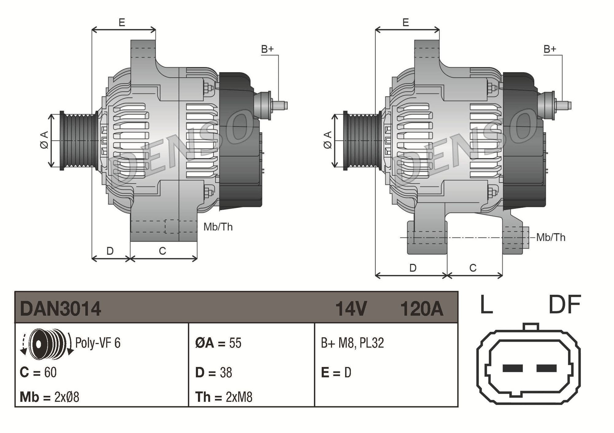 Генератор автомобиля Denso DAN3014