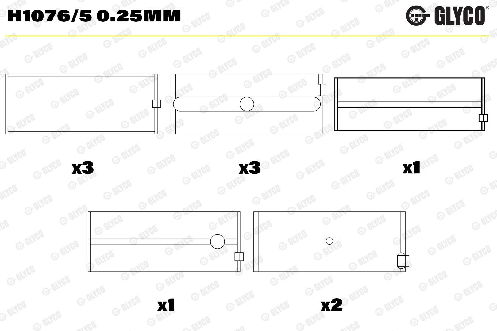 Вкладыши коленвала, коренные, комплект, 1-й ремонт (+0,25) Glyco H10765025 цена, от 44.34 USD