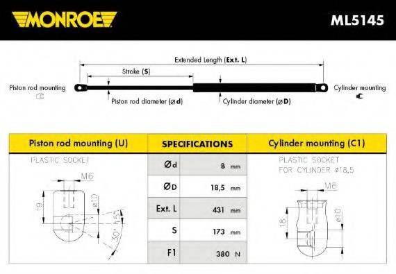 Амортизатор задней двери Monroe ML5145 цена, от 11.27 USD