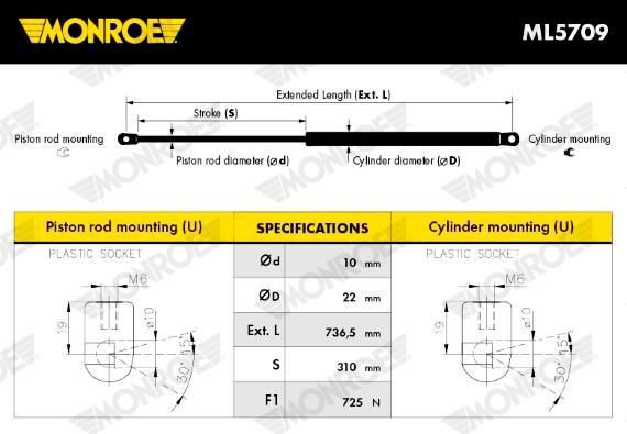 Амортизатор задней двери Monroe ML5709 цена, от 8.74 USD