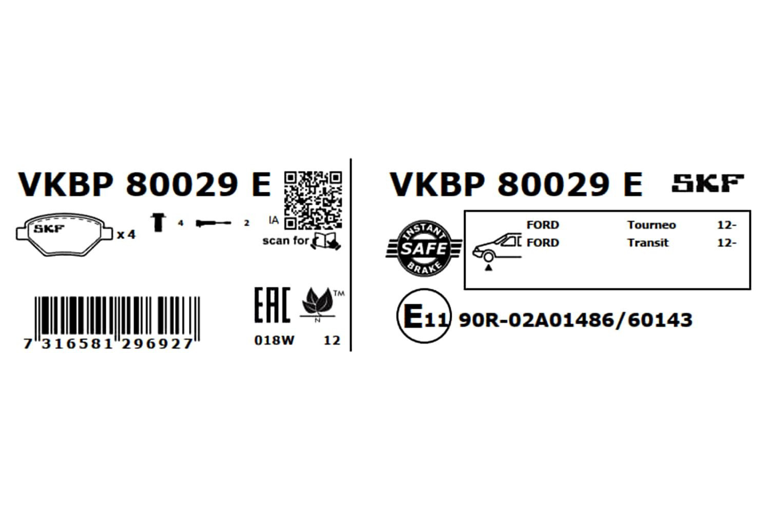 Купить VKBP80029E SKF Колодки тормозные