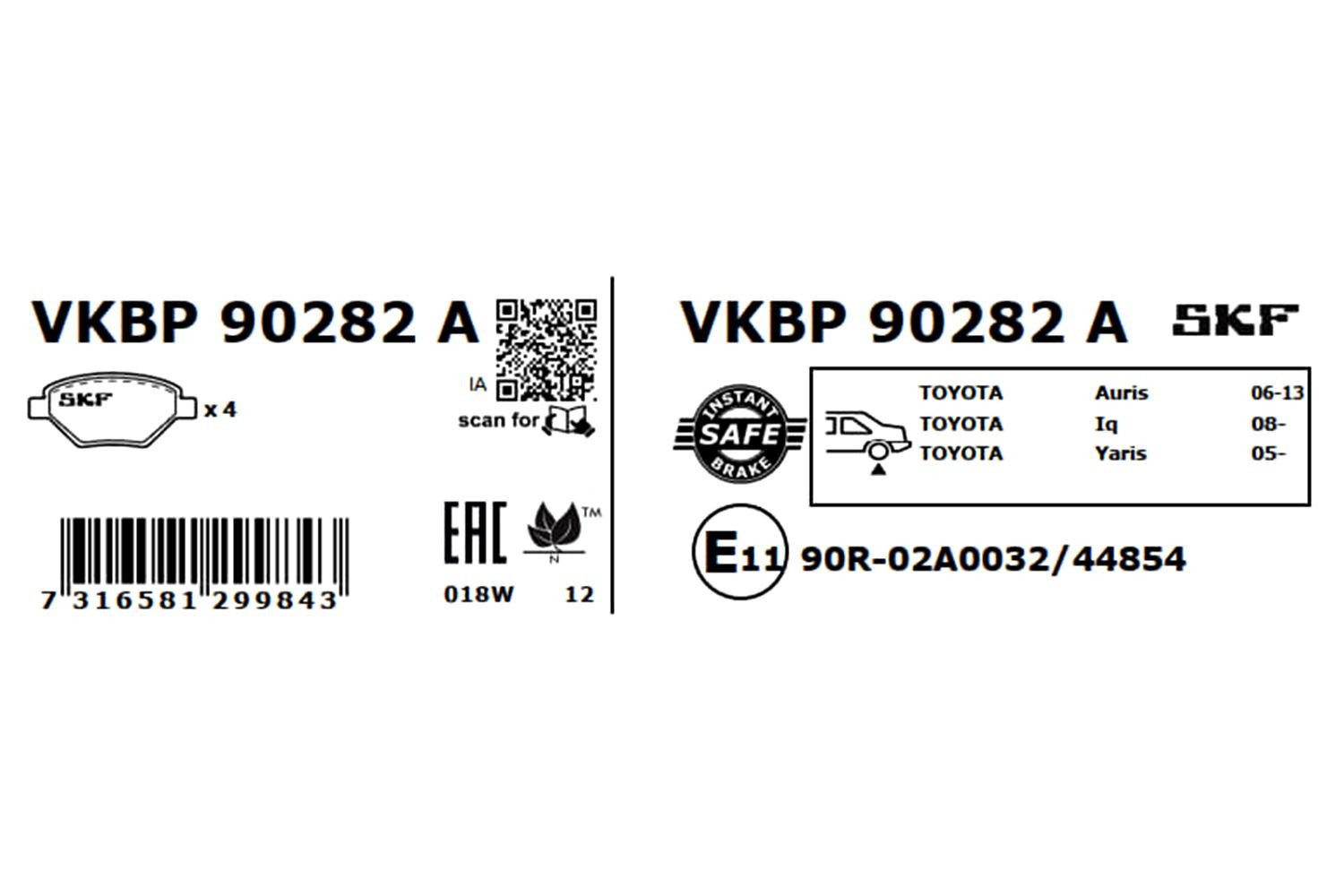 Купить VKBP90282A SKF Колодки тормозные задние, дисковые