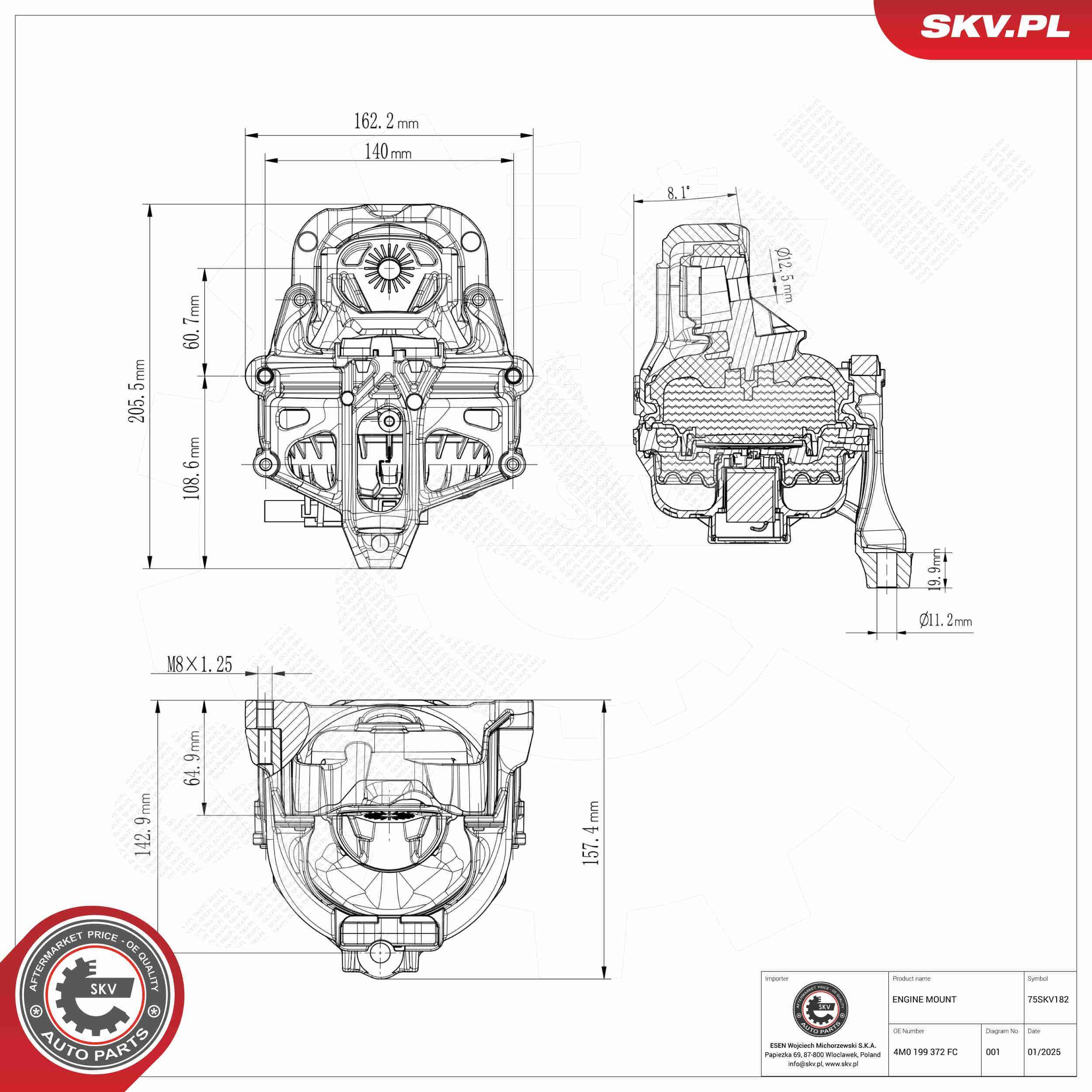 75SKV182 SKV Правая подушка двигателя