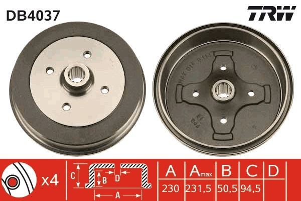 Барабан тормозной задний TRW DB4037 цена, от 39.27 USD