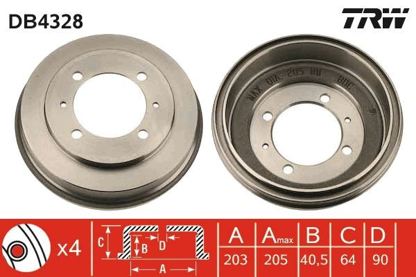 Барабан тормозной задний TRW DB4328 цена, от 24.99 USD