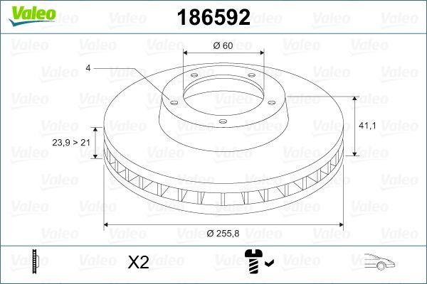 Тормоз дисковый передний VALEO 186592 цена, от 28.90 USD