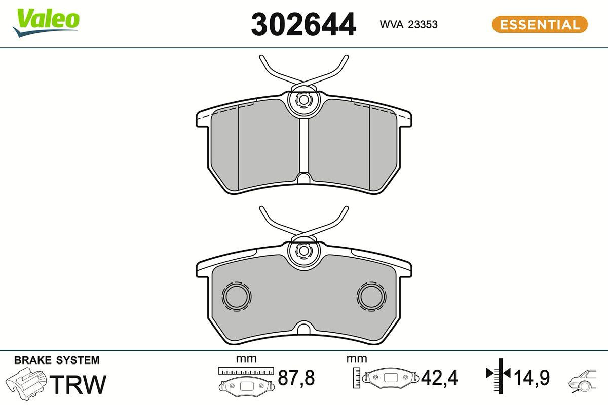 302644 VALEO Колодки тормозные дисковые комплект
