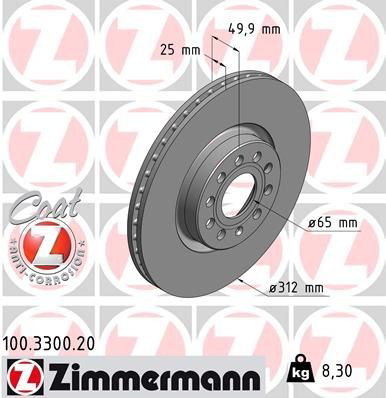 Тормоз дисковый передний Zimmermann 100330020 цена, от 55.29 USD