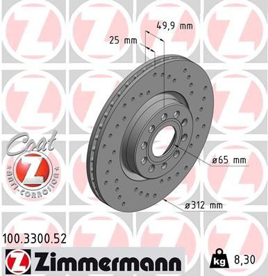 Тормоз дисковый передний Zimmermann 100330052 цена, от 99.44 USD