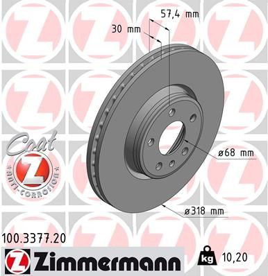 Передние тормозные диски 100337720 Zimmermann