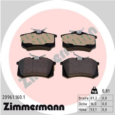 Колодки дисковые  Zimmermann 209611601 цена, от 26.76 USD
