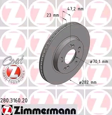 Тормоз дисковый передний Zimmermann 280316020 цена, от 41.28 USD