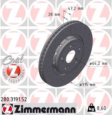 280319152 Zimmermann Диск тормозной передний