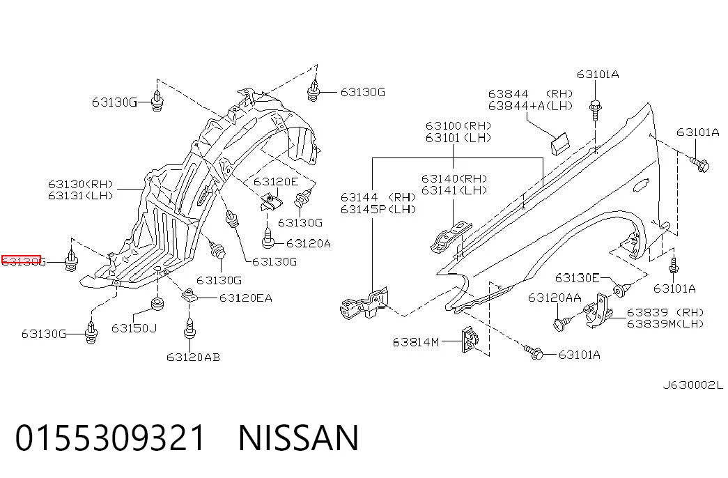 0155309321 Nissan/Infiniti Клип крепления подкрылка переднего крыла