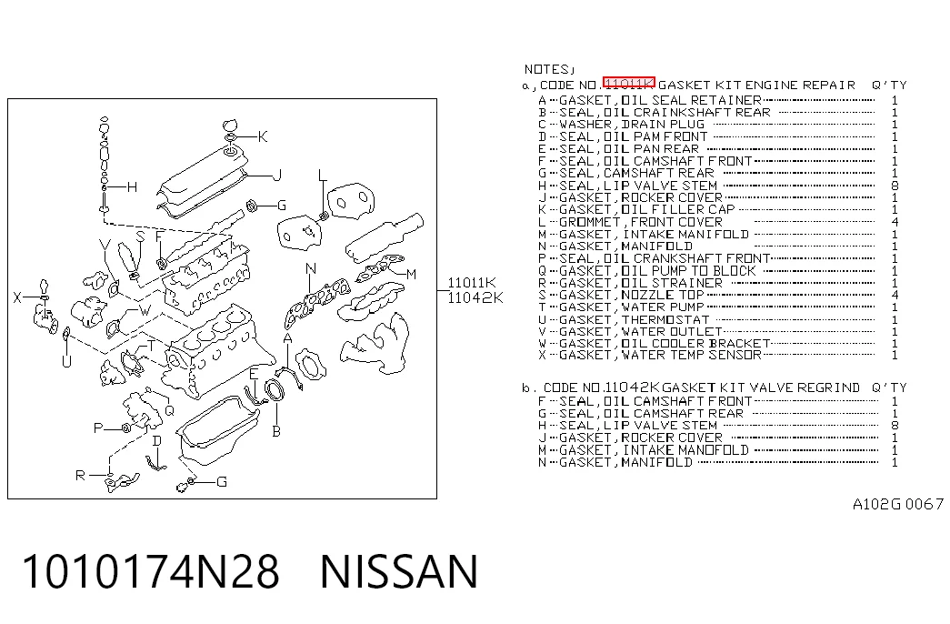 Комплект прокладок на двигатель на Nissan Sunny III N14