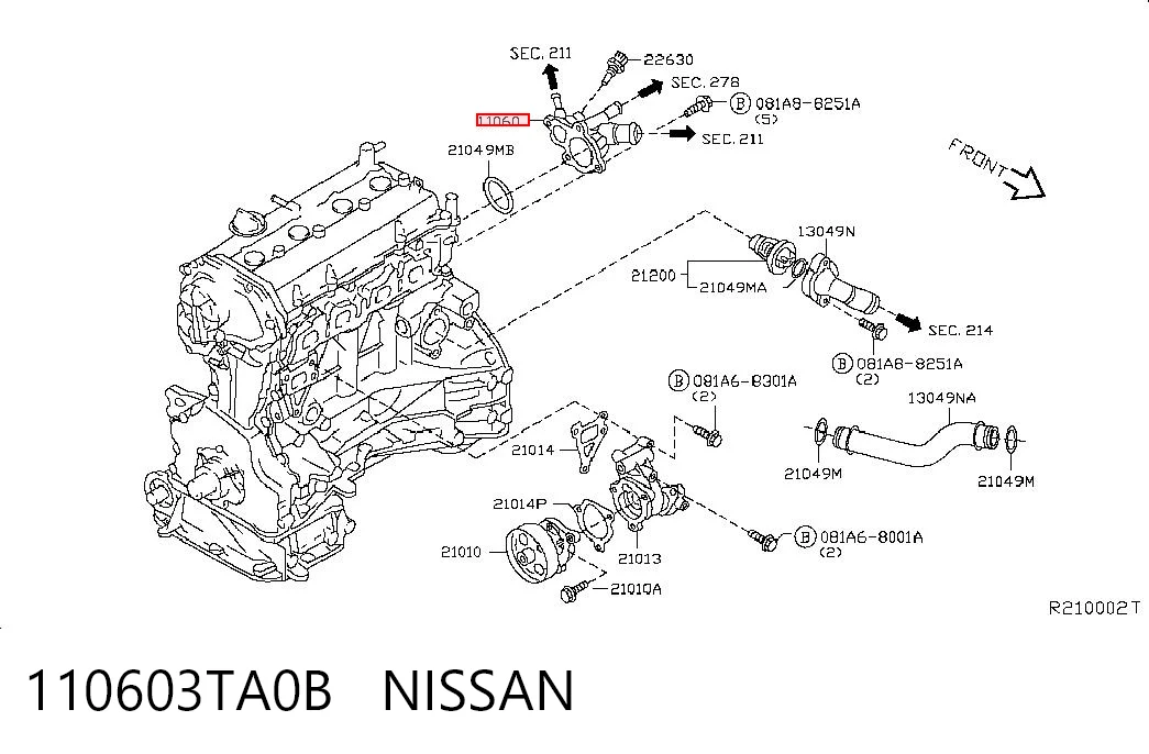 110603TA0B Nissan/Infiniti Тройник системы охлаждения