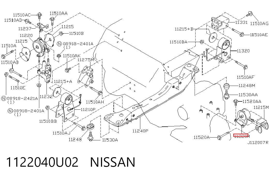 1122040U02 Nissan/Infiniti Подушка (опора) двигателя, левая