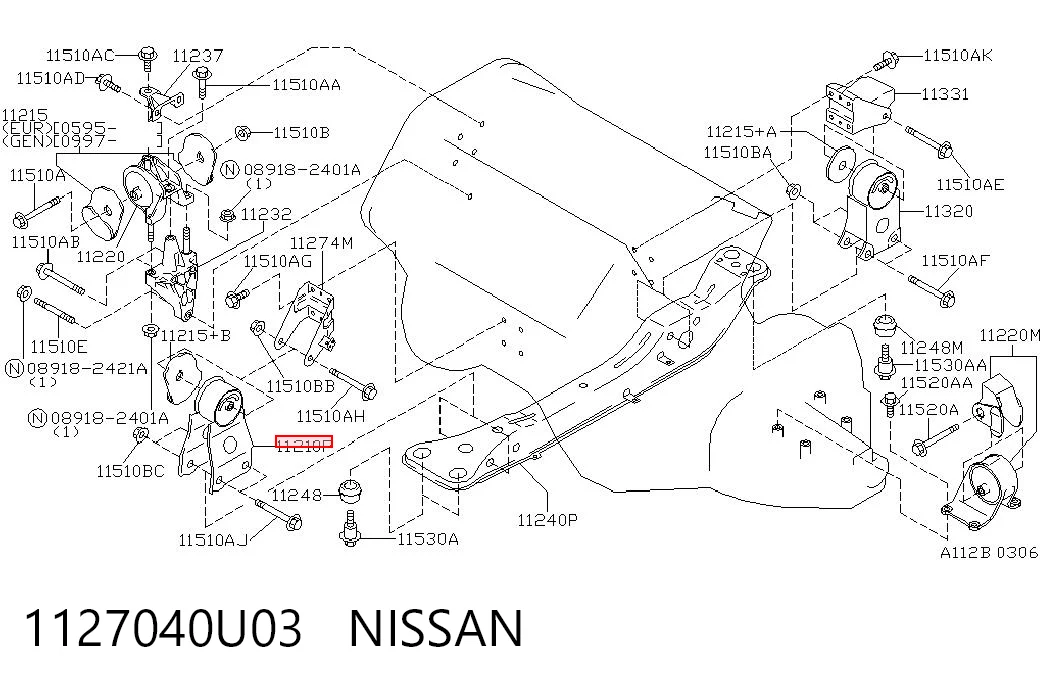 1127040U03 Nissan/Infiniti Подушка передней опоры двигателя