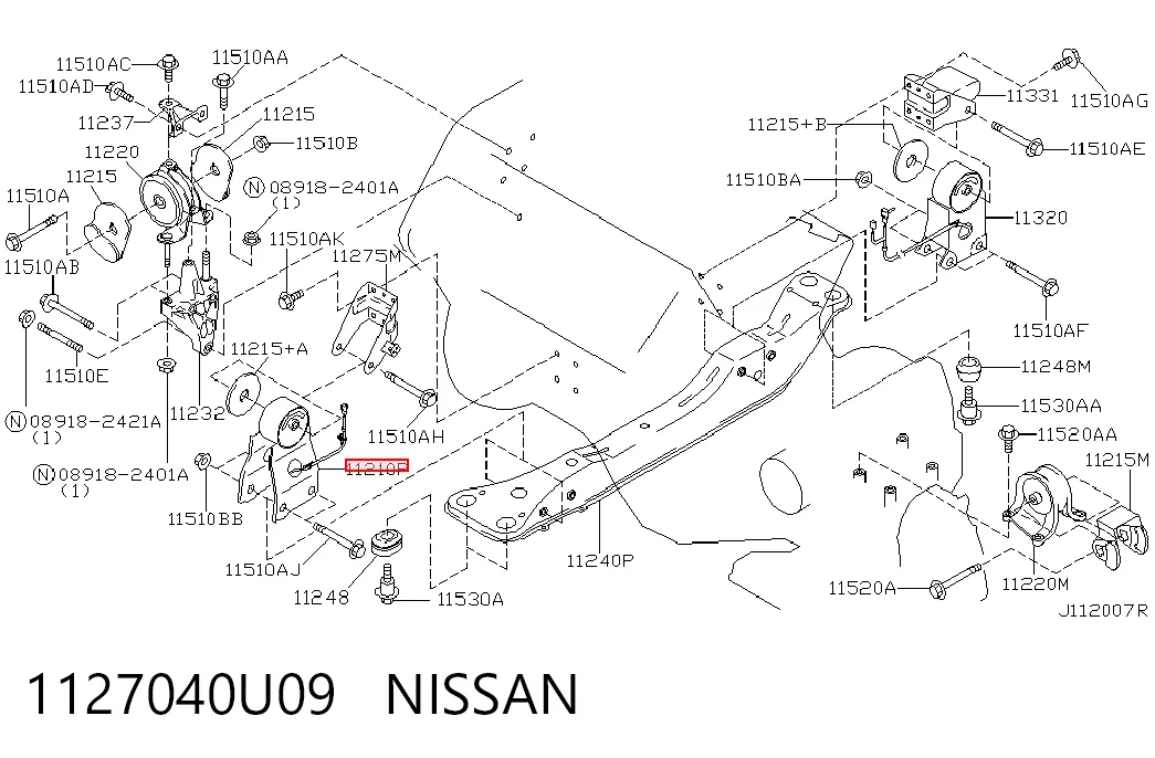 Подушка передней опоры двигателя на Nissan Maxima  A33