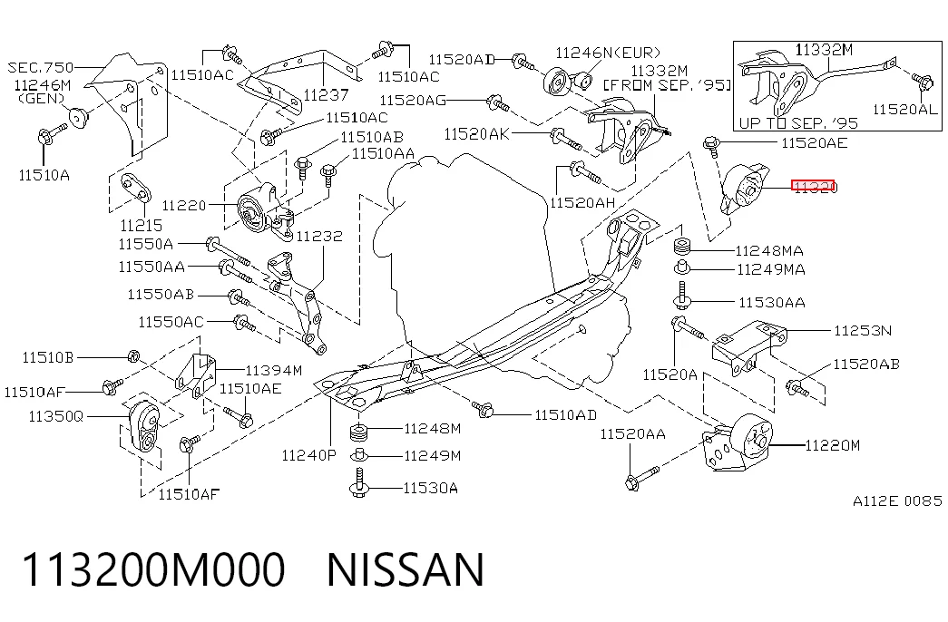 Задняя подушка двигателя на Nissan Almera I N15