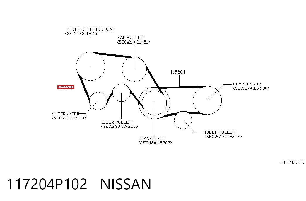 117204P102 Nissan/Infiniti Поликлиновый ремень