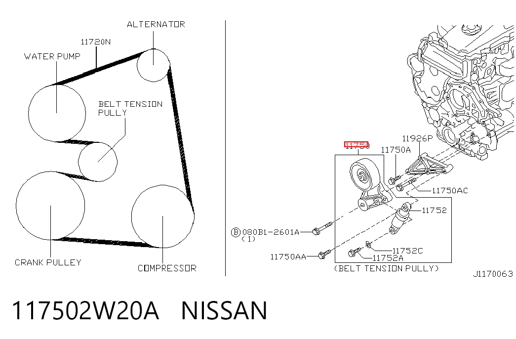 117502W20A Nissan/Infiniti Натяжитель клинового ремня
