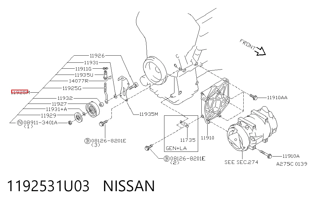 Натяжной ролик Renault (RVI) 1192531U04 цена, от 34.44 USD
