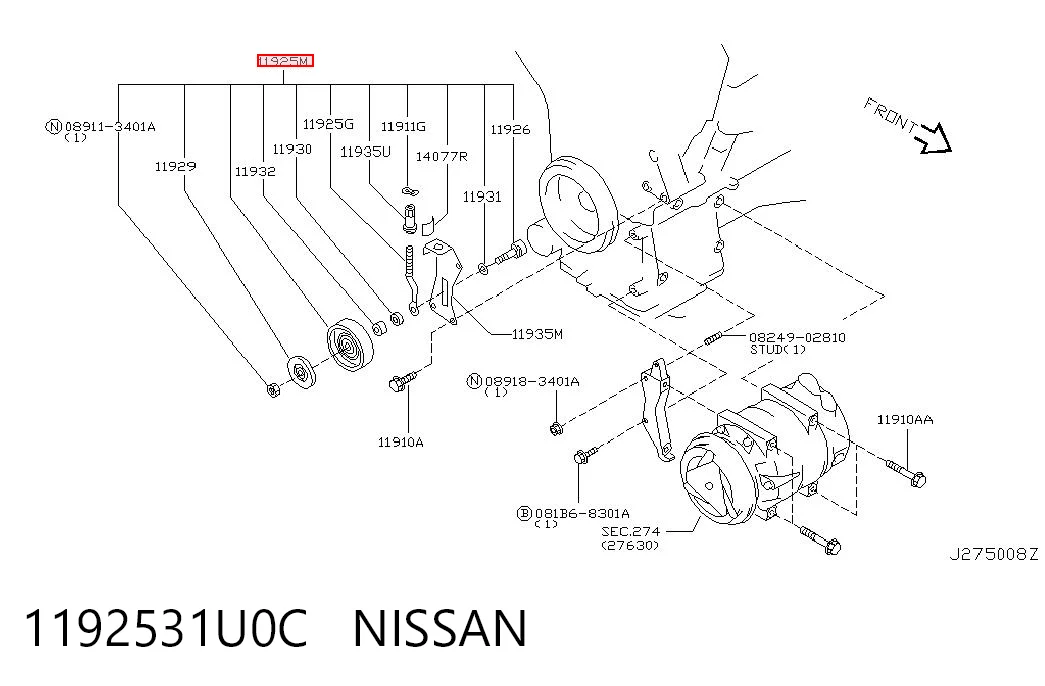 1192531U0C Nissan/Infiniti Ролик натяжителя ремня агрегатов
