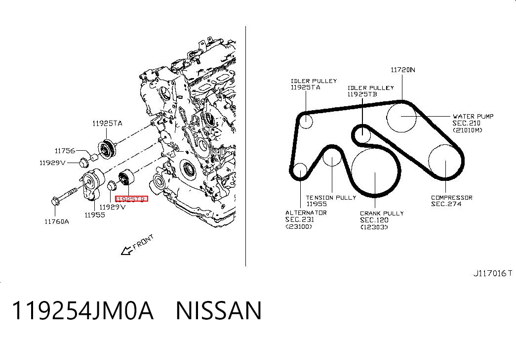 119254JM0A Nissan/Infiniti Ролик приводного ремня, паразитный