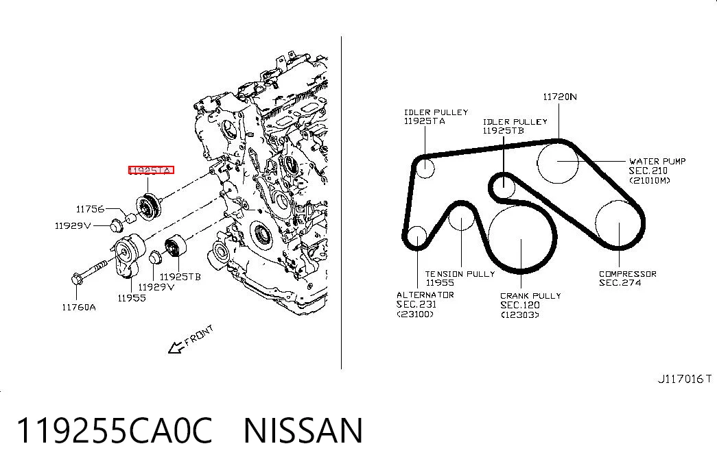 119255CA0C Nissan/Infiniti Ролик приводного ремня, паразитный