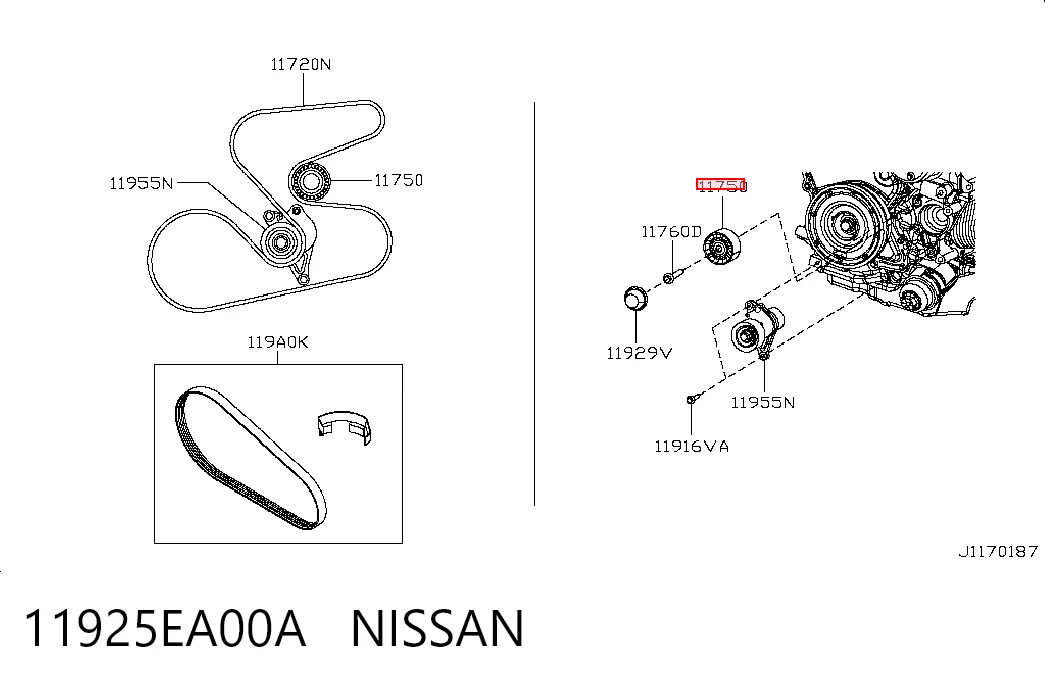 11925EA00A Nissan/Infiniti Ролик приводного ремня, паразитный